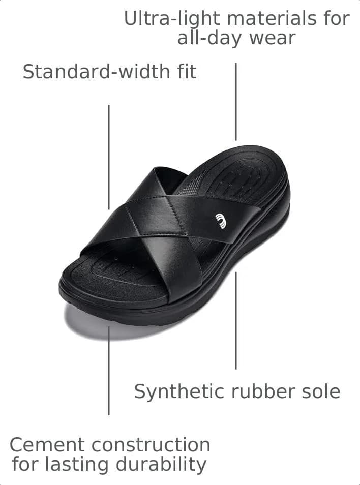 CALTO Men's Invisible Height Increasing Sandals X1652 Black 2 Inches Taller | Slip-On Comfort thumbnail 4