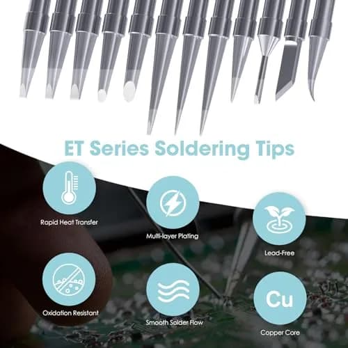 HANGLIFE ET Soldering Iron Tips 12-Piece Set with Holder | Precision Replacement Solder Tips for Weller Stations thumbnail 2