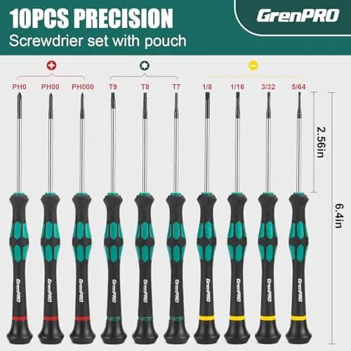 GRENPRO 10-Piece Precision Screwdriver Set with Magnetic Tips & Storage Pouch | Eyeglass, Watch, Computer, Phone Repair Tool Kit thumbnail 6