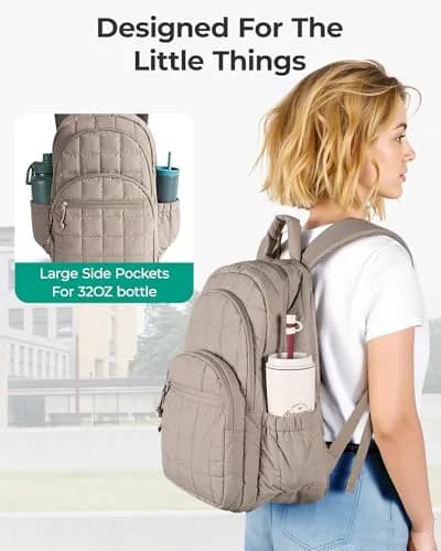 BAGSMART Quilted Laptop Backpack for Women, 25L (17.3"H x 11.8"W x 7.9"D) | Water-Resistant Casual Daypack thumbnail 5