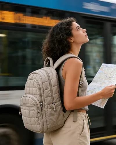 BAGSMART Quilted Laptop Backpack for Women, 25L (17.3"H x 11.8"W x 7.9"D) | Water-Resistant Casual Daypack thumbnail 6