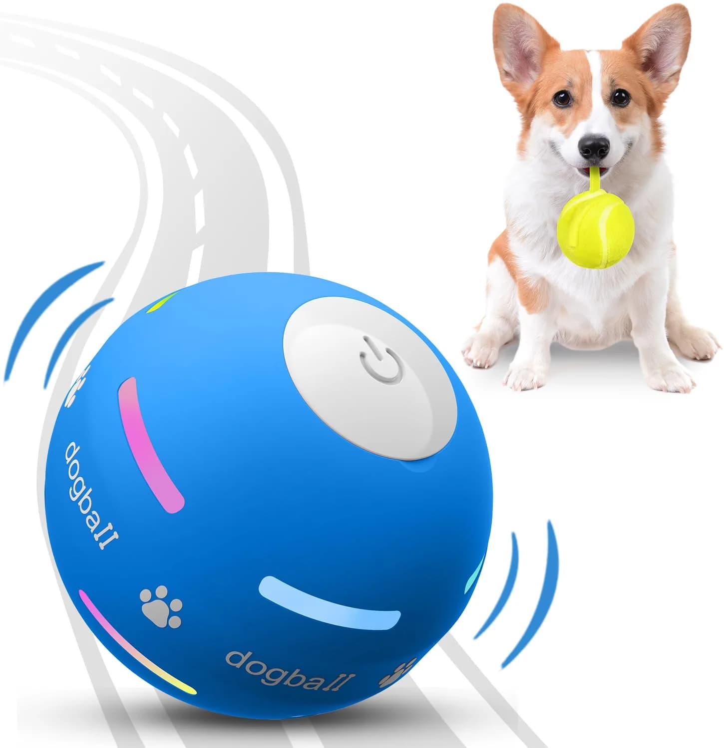 PetDroid Interactive Dog Ball, Blue | Motion Activated, USB Rechargeable, Water-Resistant — Blue