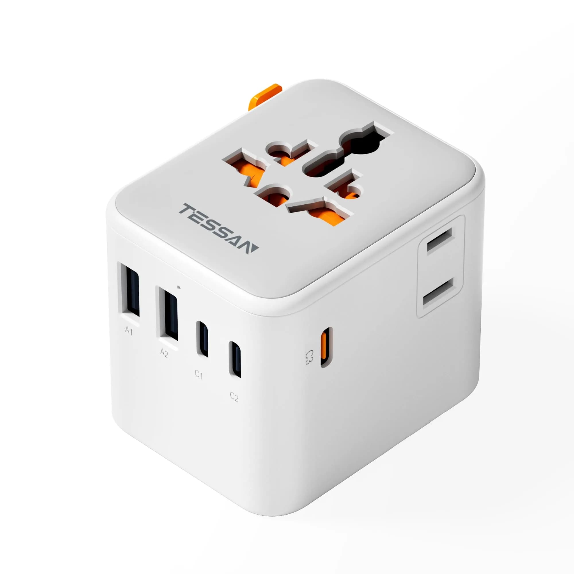 TESSAN Universal Travel Adapter 65W GaN, International Power Adapter | 7-in-1 Worldwide Compatibility — White-65W