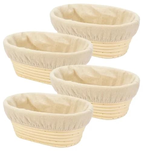 Stormshopping 8 Inch Oval Bread Proofing Basket Set with Liners, 4-Pack | Handmade Rattan Banneton for Artisan Dough Rising thumbnail 1