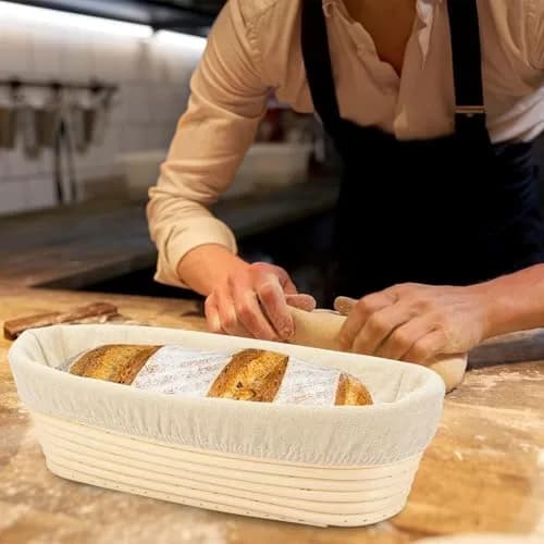 Stormshopping 8 Inch Oval Bread Proofing Basket Set with Liners, 4-Pack | Handmade Rattan Banneton for Artisan Dough Rising thumbnail 7
