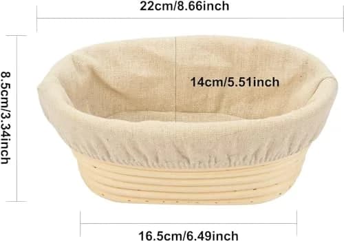 Stormshopping 8 Inch Oval Bread Proofing Basket Set with Liners, 4-Pack | Handmade Rattan Banneton for Artisan Dough Rising thumbnail 2
