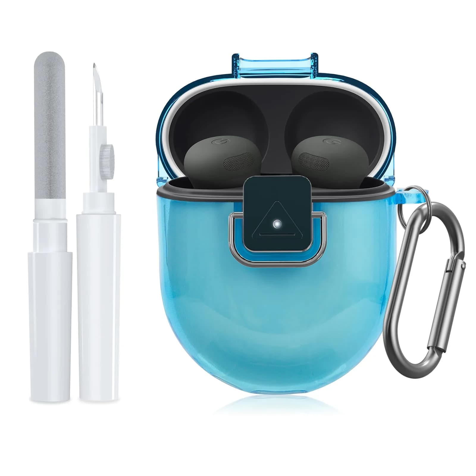 SGHLDE Google Pixel Buds Pro 2/1 Case Cover with Lock Clip | Clear TPU Shockproof Protective Skin (0.02kg) — Clear Blue