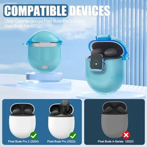 SGHLDE Google Pixel Buds Pro 2/1 Case Cover with Lock Clip | Clear TPU Shockproof Protective Skin (0.02kg) thumbnail 2