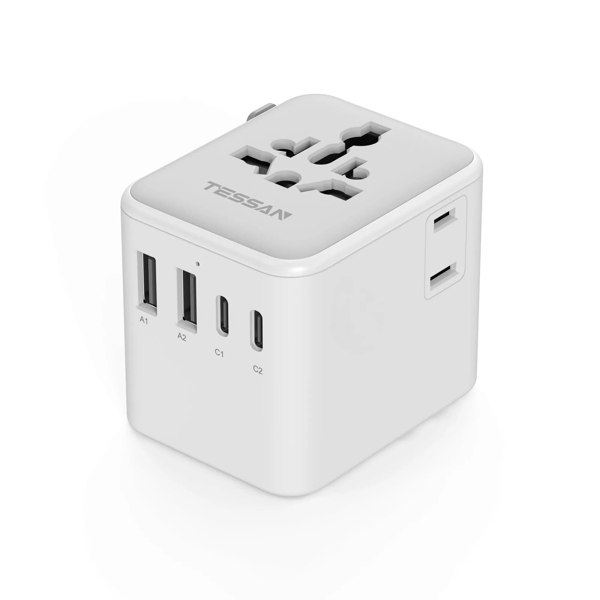 TESSAN Universal Travel Adapter Worldwide with 2 USB-C, 2 USB-A, 2 AC Outlets, 6-in-1 Plug Adapter for Over 150 Countries