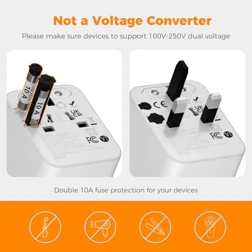 TESSAN Universal Travel Adapter Worldwide with 2 USB-C, 2 USB-A, 2 AC Outlets, 6-in-1 Plug Adapter for Over 150 Countries thumbnail 6