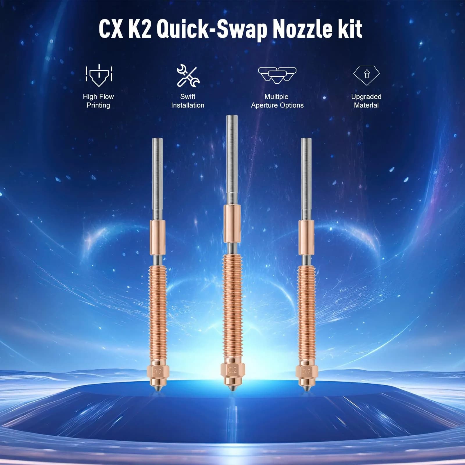Xirbbo K2 Plus Nozzle Kit | 2 pcs 0.2mm Unicorn Quick-Swap Hardened Steel & Copper Alloy Nozzle for Creality K2 Plus 3D Printer - view 9
