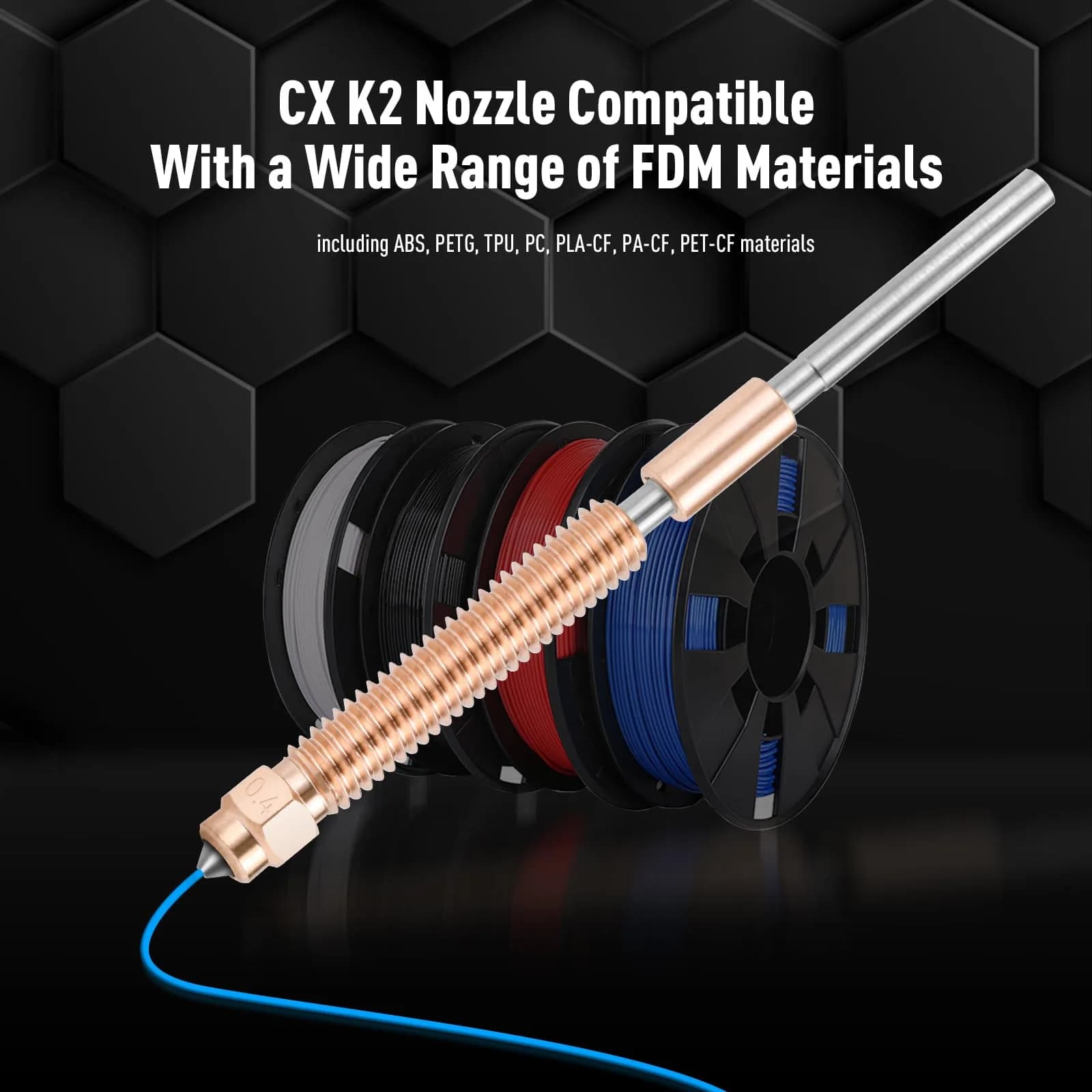 Xirbbo K2 Plus Nozzle Kit | 2 pcs 0.4mm Copper Alloy & Hardened Steel Quick-Swap Nozzles for Creality K2 Plus 3D Printer - view 2