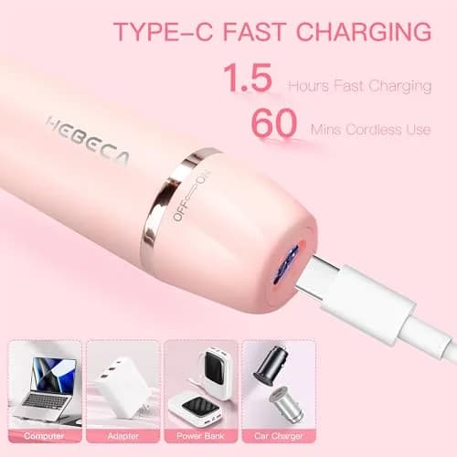 HEBECA 3in1 Electric Facial Hair Trimmer Waterproof Pink | Painless Nose & Eyebrow Grooming (70-120 chars) thumbnail 6