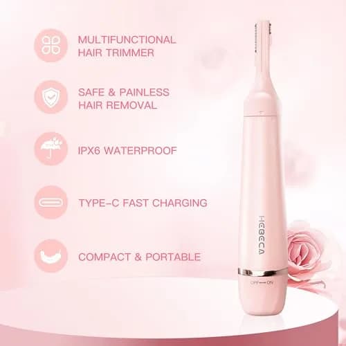 HEBECA 3in1 Electric Facial Hair Trimmer Waterproof Pink | Painless Nose & Eyebrow Grooming (70-120 chars) thumbnail 2