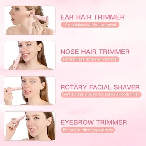HEBECA 3in1 Electric Facial Hair Trimmer Waterproof Pink | Painless Nose & Eyebrow Grooming (70-120 chars) thumbnail 3