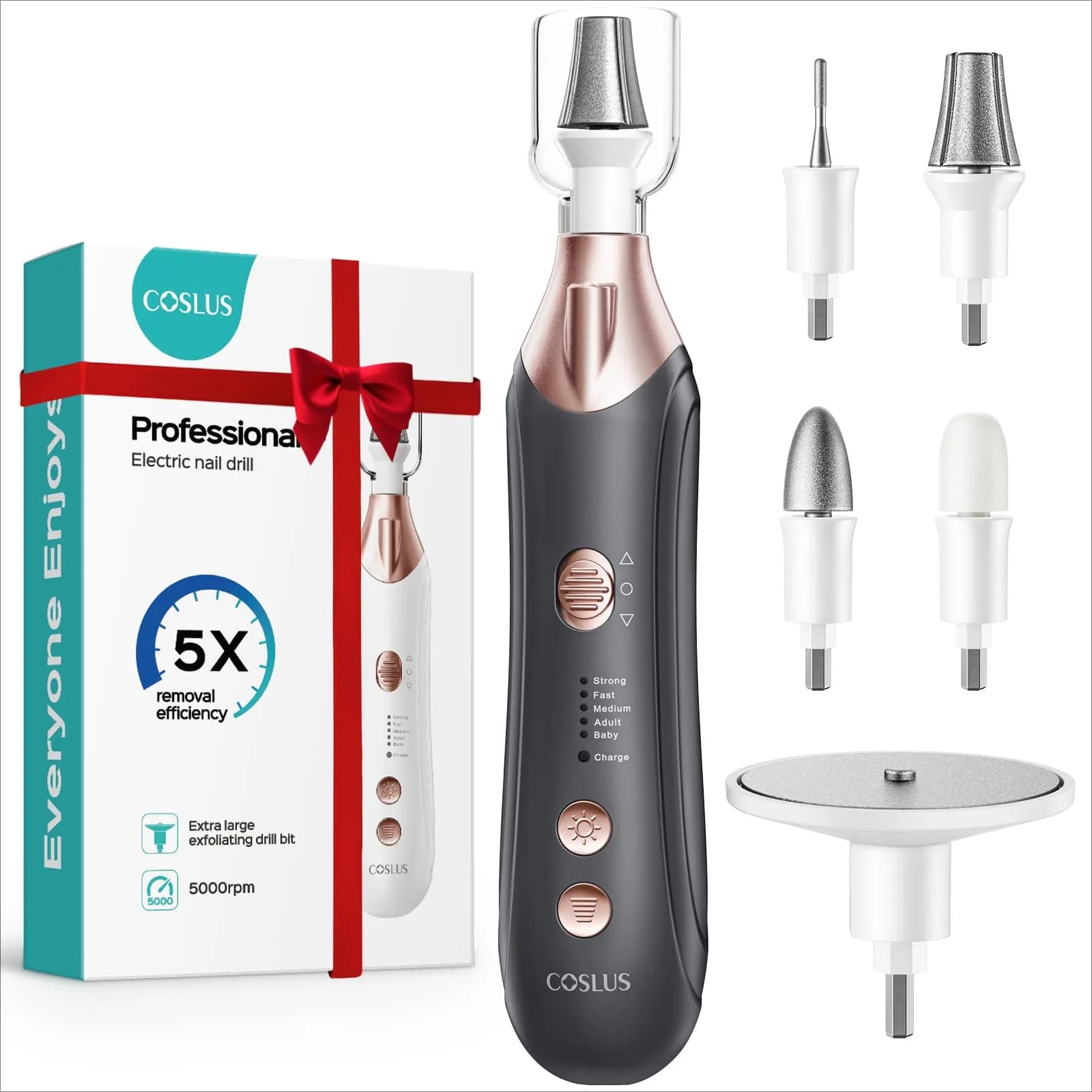 COSLUS C43 Professional Manicure Pedicure Kit with Upgrade Wider Grinder | 5000 RPM Cordless Electric Nail File - main product image