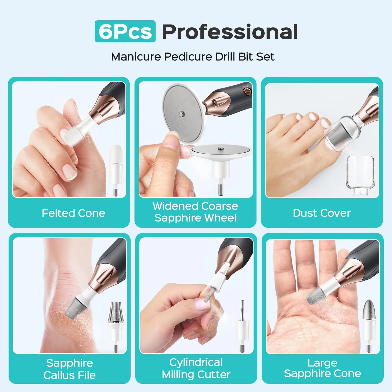 COSLUS C43 Professional Manicure Pedicure Kit with Upgrade Wider Grinder | 5000 RPM Cordless Electric Nail File - view 7