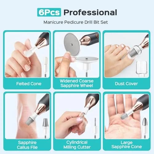 COSLUS C43 Professional Manicure Pedicure Kit with Upgrade Wider Grinder | 5000 RPM Cordless Electric Nail File thumbnail 7