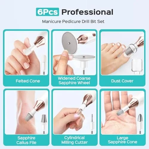 COSLUS C43 Professional Manicure Pedicure Kit with Upgrade Wider Grinder | 5000 RPM Cordless Electric Nail File for Home Salon Use thumbnail 7