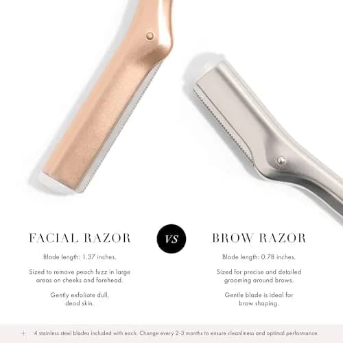 Tweezerman Facial Razor Rose Gold with 3 Replacement Blades | Gentle Exfoliation & Peach Fuzz Removal thumbnail 2