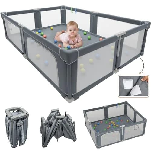 Seeday Baby Playpen with Mat 73" x 61" | Large, Safe & Breathable Mesh for Indoor & Outdoor Use thumbnail 1