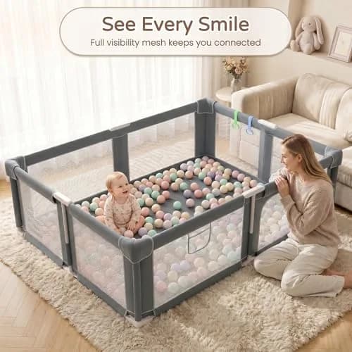 Seeday Baby Playpen with Mat 73" x 61" | Large, Safe & Breathable Mesh for Indoor & Outdoor Use thumbnail 6