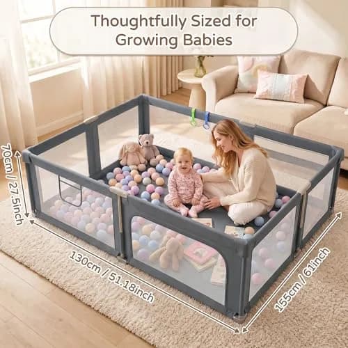 Seeday Baby Playpen with Mat 73" x 61" | Large, Safe & Breathable Mesh for Indoor & Outdoor Use thumbnail 7