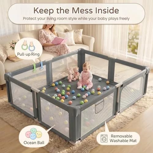 Seeday Baby Playpen with Mat 73" x 61" | Large, Safe & Breathable Mesh for Indoor & Outdoor Use thumbnail 2