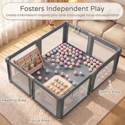 Seeday Baby Playpen with Mat 73" x 61" | Large, Safe & Breathable Mesh for Indoor & Outdoor Use thumbnail 3