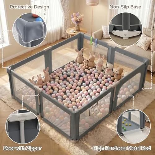 Seeday Baby Playpen with Mat 73" x 61" | Large, Safe & Breathable Mesh for Indoor & Outdoor Use thumbnail 4