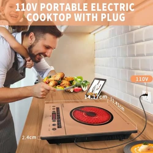 Karienvir Orange Single Burner Electric Cooktop 1800W | Portable 110V with Touch Control & Timer thumbnail 6