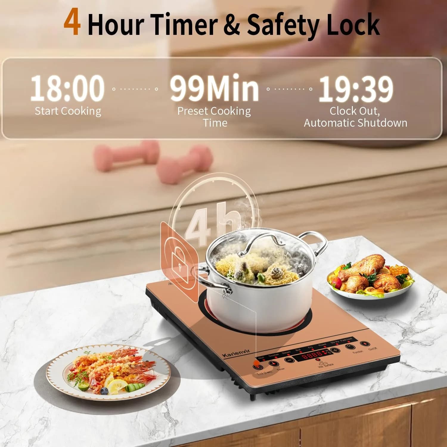 Karienvir Orange Single Burner Electric Cooktop 1800W | Portable 110V with Touch Control & Timer - view 7