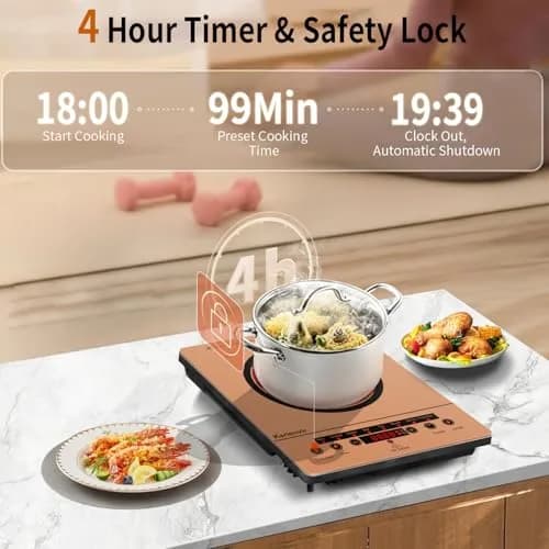 Karienvir Orange Single Burner Electric Cooktop 1800W | Portable 110V with Touch Control & Timer thumbnail 7