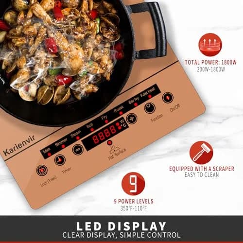 Karienvir Orange Single Burner Electric Cooktop 1800W | Portable 110V with Touch Control & Timer thumbnail 2