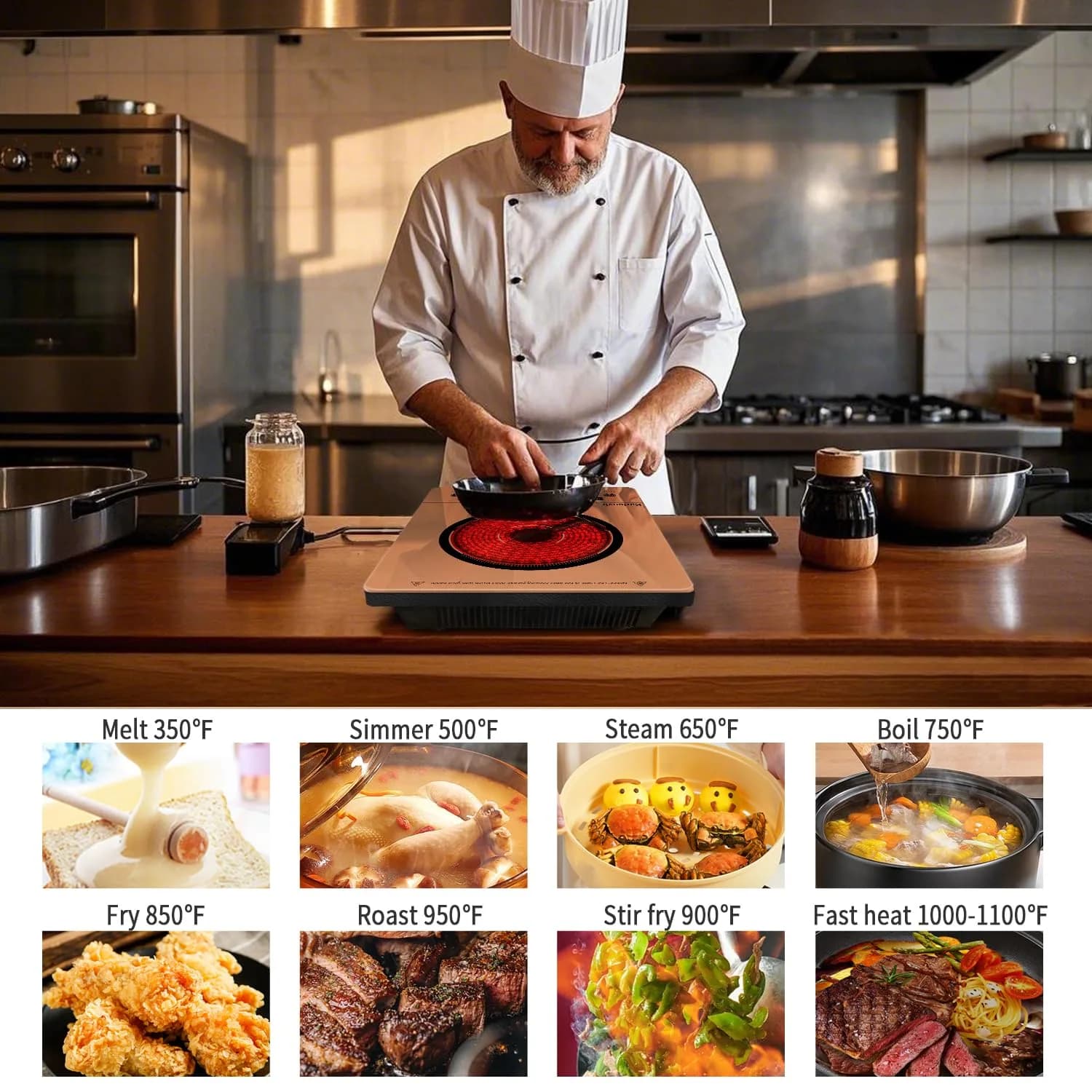Karienvir Orange Single Burner Electric Cooktop 1800W with Touch Control and Timer - view 3