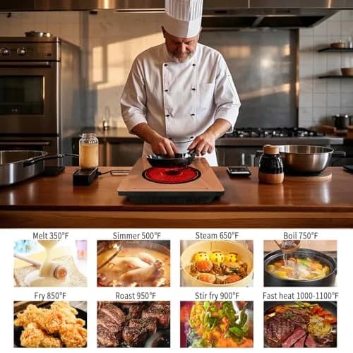 Karienvir Orange Single Burner Electric Cooktop 1800W | Portable 110V with Touch Control & Timer thumbnail 3