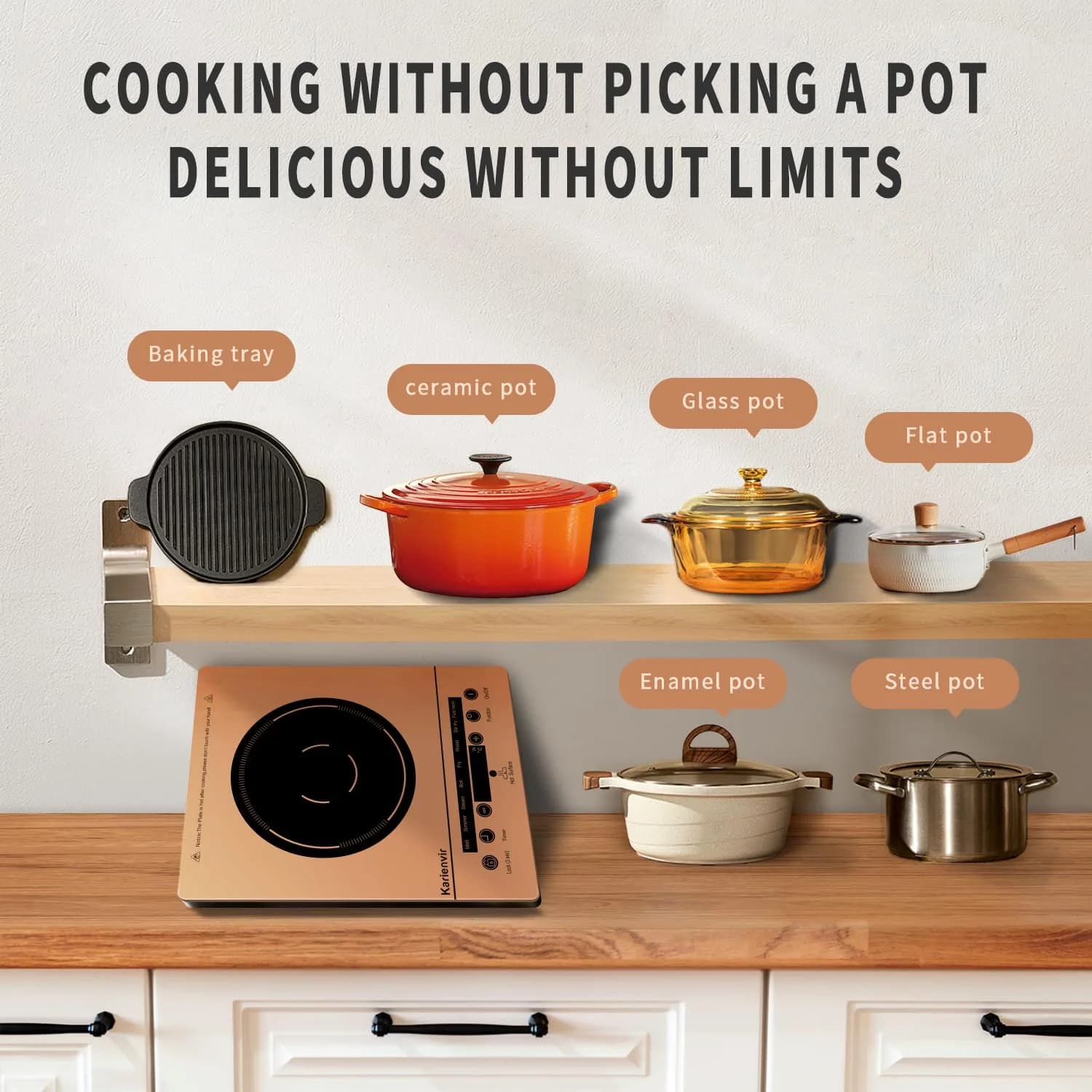 Karienvir Orange Single Burner Electric Cooktop 1800W with Touch Control and Timer - view 4