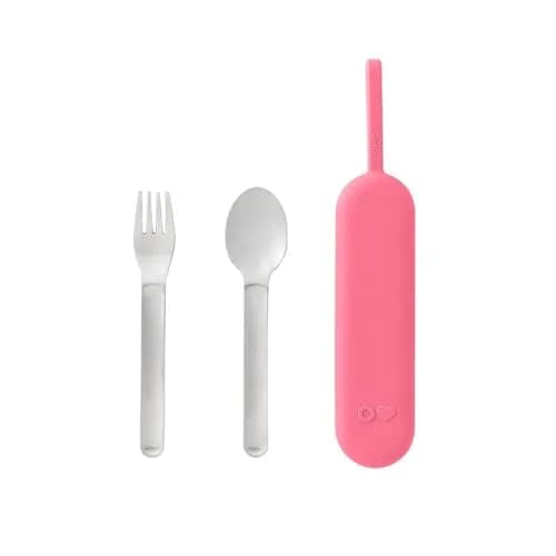 Omie Travel Fork & Spoon Set with Case, Pink | Durable Stainless Steel Utensils for On-the-Go Meals thumbnail 1