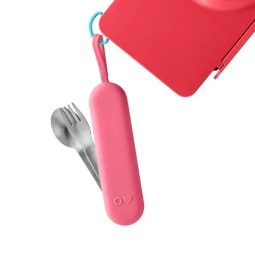 Omie Travel Fork & Spoon Set with Case, Pink | Durable Stainless Steel Utensils for On-the-Go Meals thumbnail 6