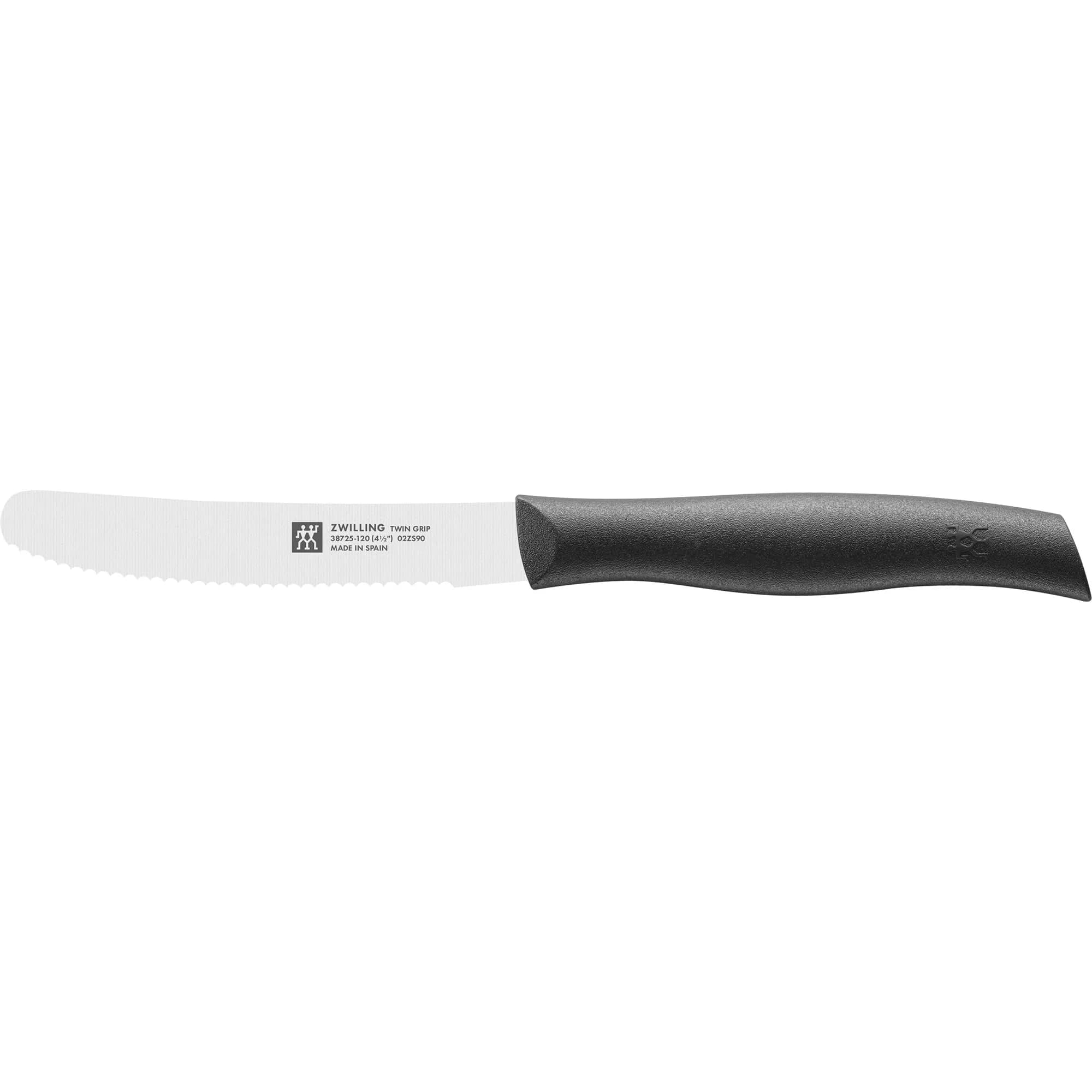 ZWILLING TWIN Grip 4.5-inch Serrated Utility Knife - Black | High-Quality Stainless Steel, Made in Spain