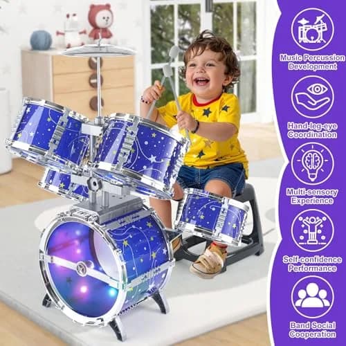 LinseyFun Kids Drum Set for Toddlers 3-5 | Light-up Jazz Percussion Toy thumbnail 5