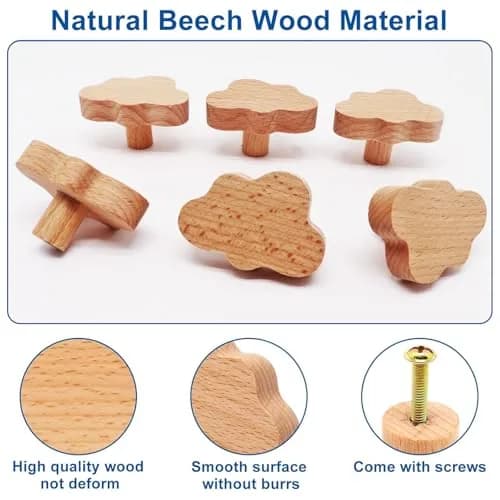 YuGtcen Cloud Shape Wooden Cabinet Knobs 12pcs | Nursery Dresser Drawer Pulls for Crafts Handles thumbnail 4