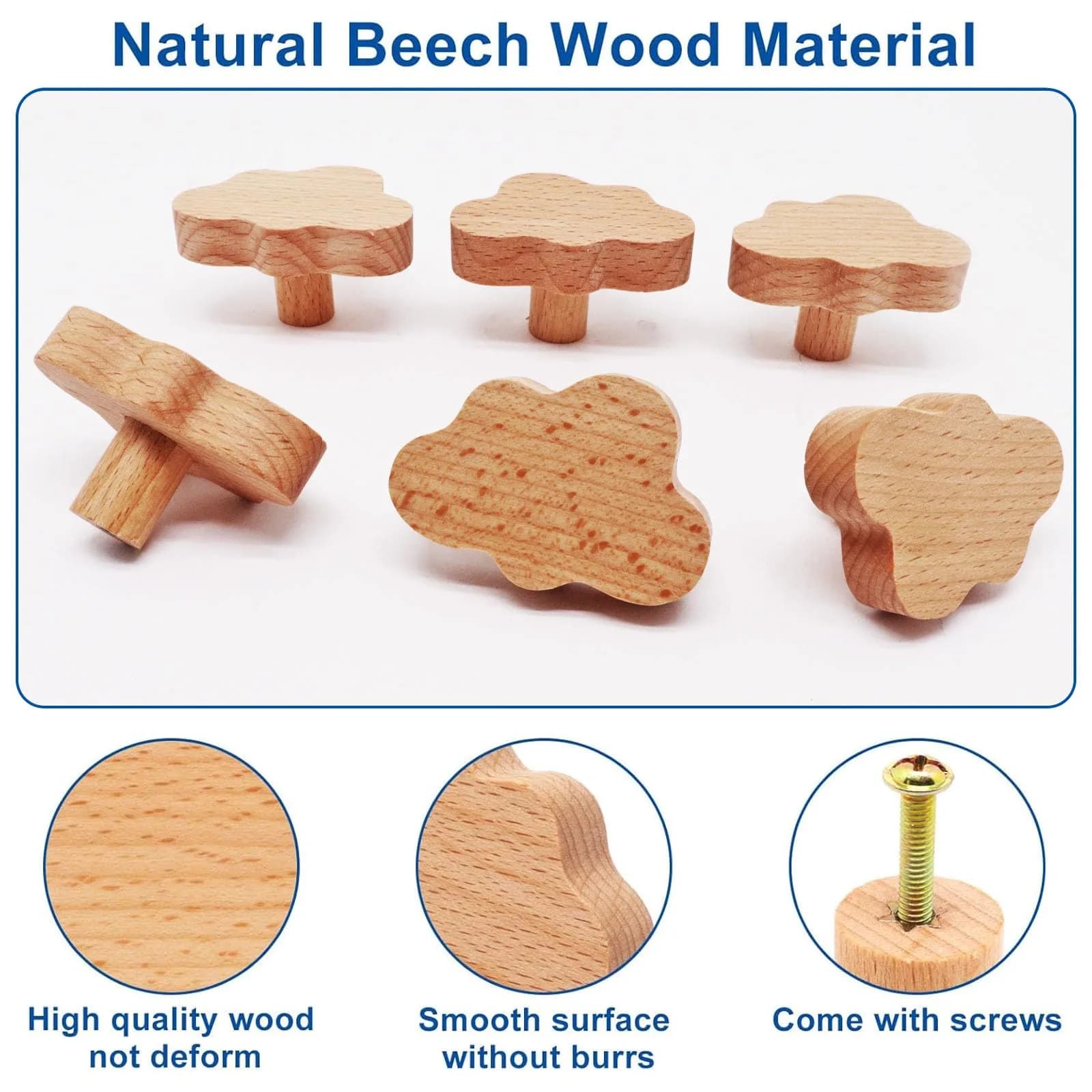 YuGtcen Cloud Shape Wooden Cabinet Knobs 12pcs | Nursery Dresser Drawer Pulls for Crafts Handles - view 4