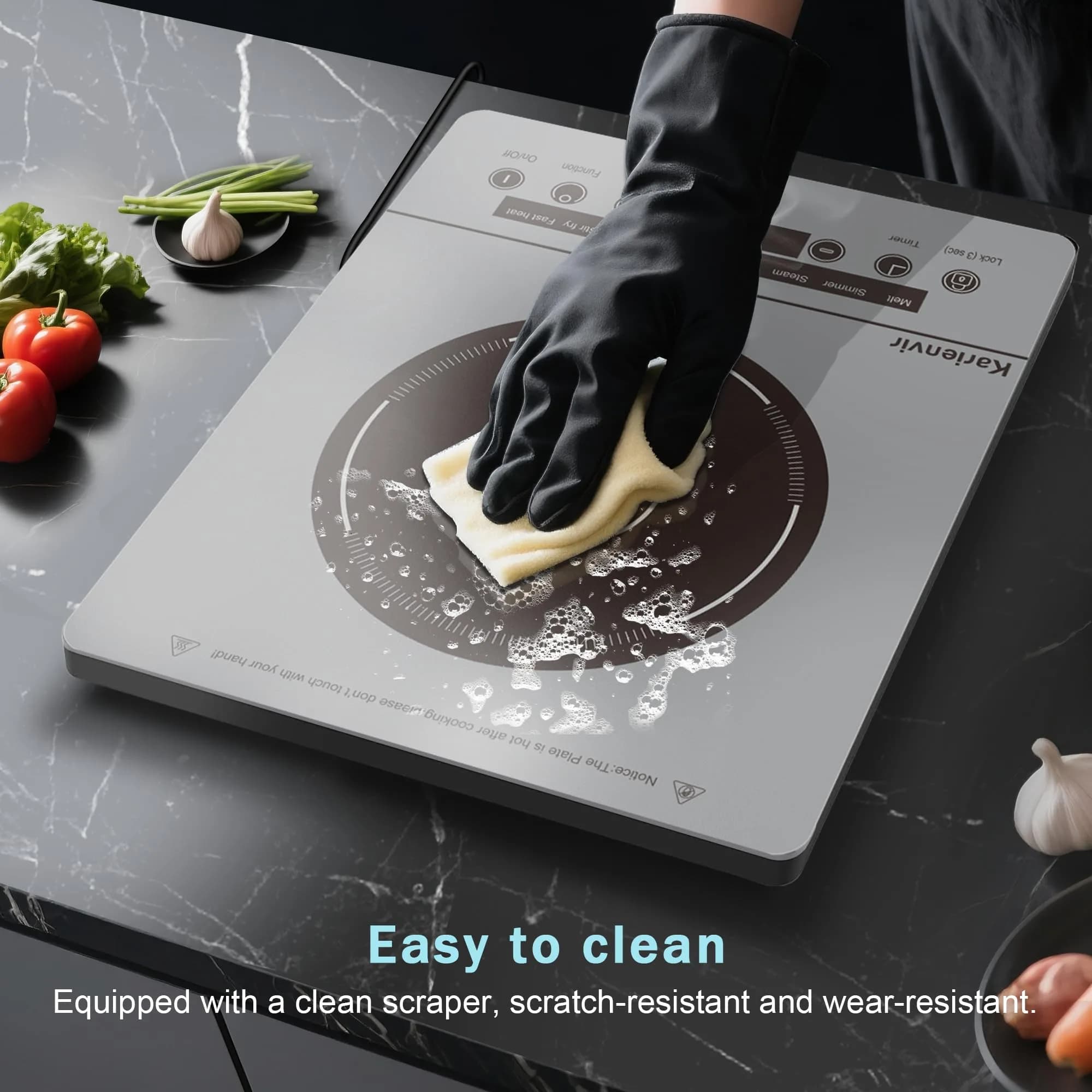 Karienvir Grey Electric Cooktop Single Burner | 1800W Portable Stove with Touch Control & Timer - view 5