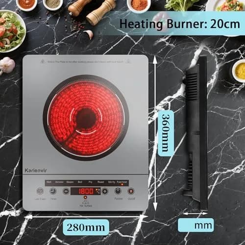 Karienvir Grey Electric Cooktop Single Burner | 1800W Portable Stove with Touch Control & Timer thumbnail 6