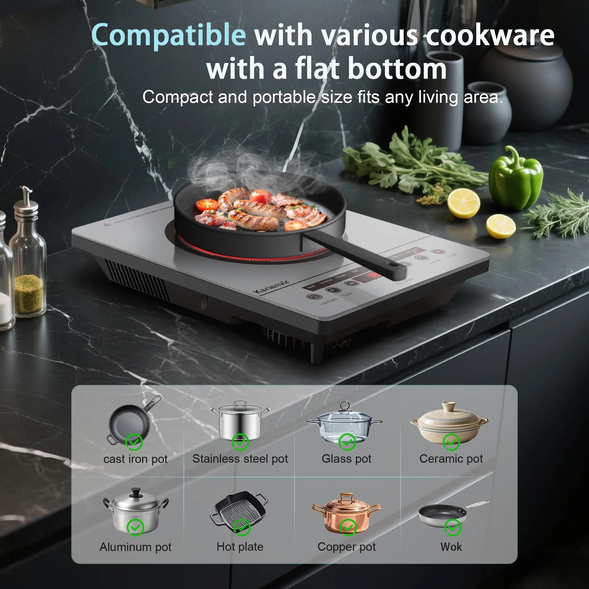 Karienvir Grey Single Burner Electric Cooktop 1800W with Touch Control - view 4