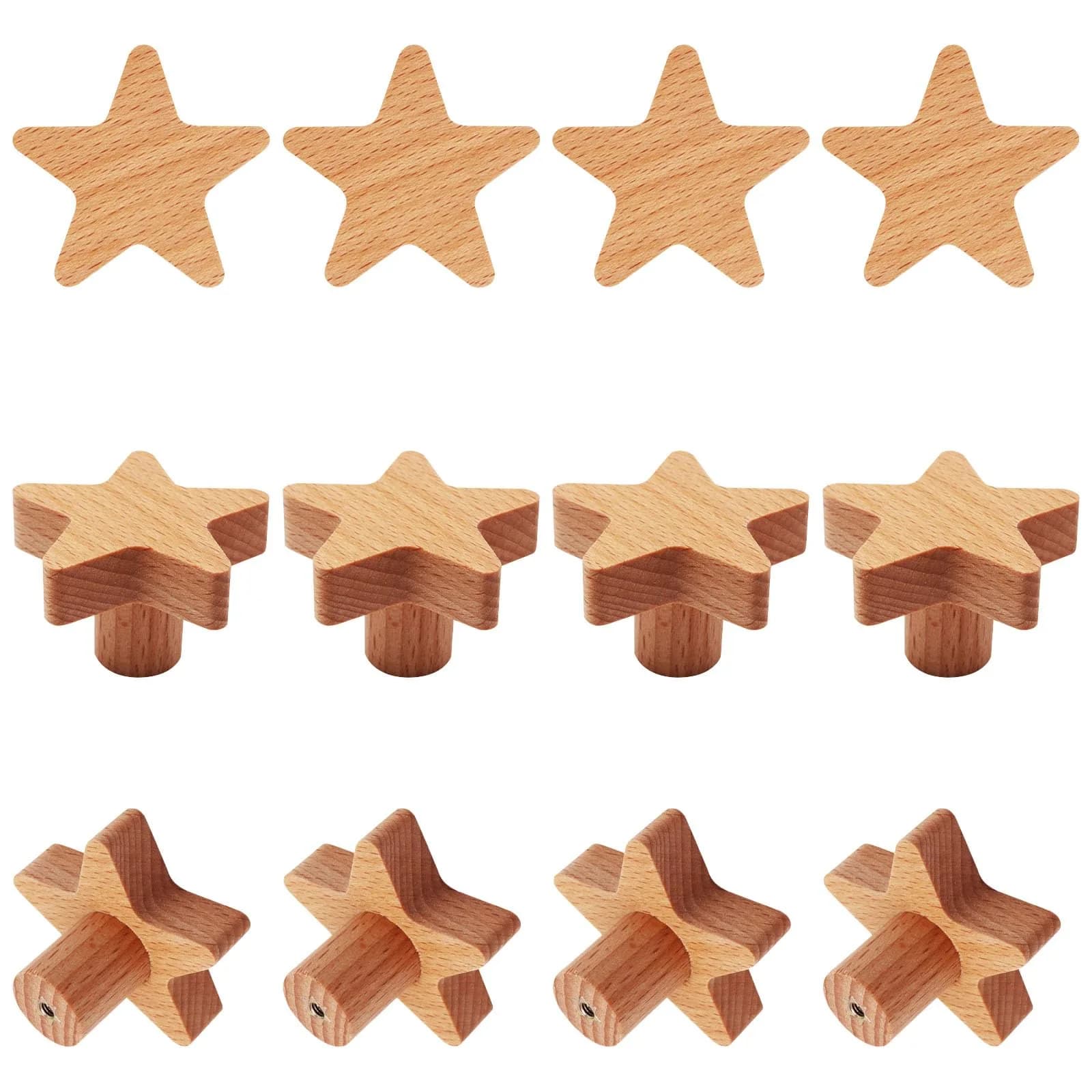 YuGtcen Star Shape Wooden Cabinet Knobs (12-Pack, Natural Wood) | Nursery Drawer Pulls for Furniture - main product image
