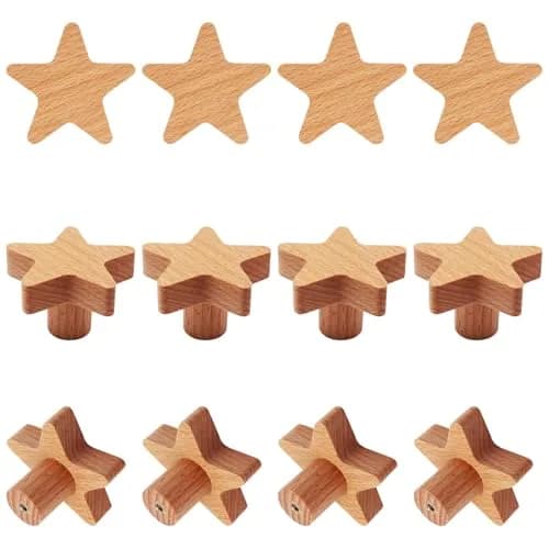 YuGtcen Star Shape Wooden Cabinet Knobs (12-Pack, Natural Wood) | Nursery Drawer Pulls for Furniture thumbnail 1