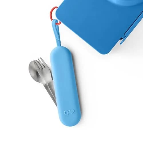 Omie OmieBox Travel Fork & Spoon Set with Case, Blue | Durable Stainless Steel Utensils for On-the-Go Meals thumbnail 1
