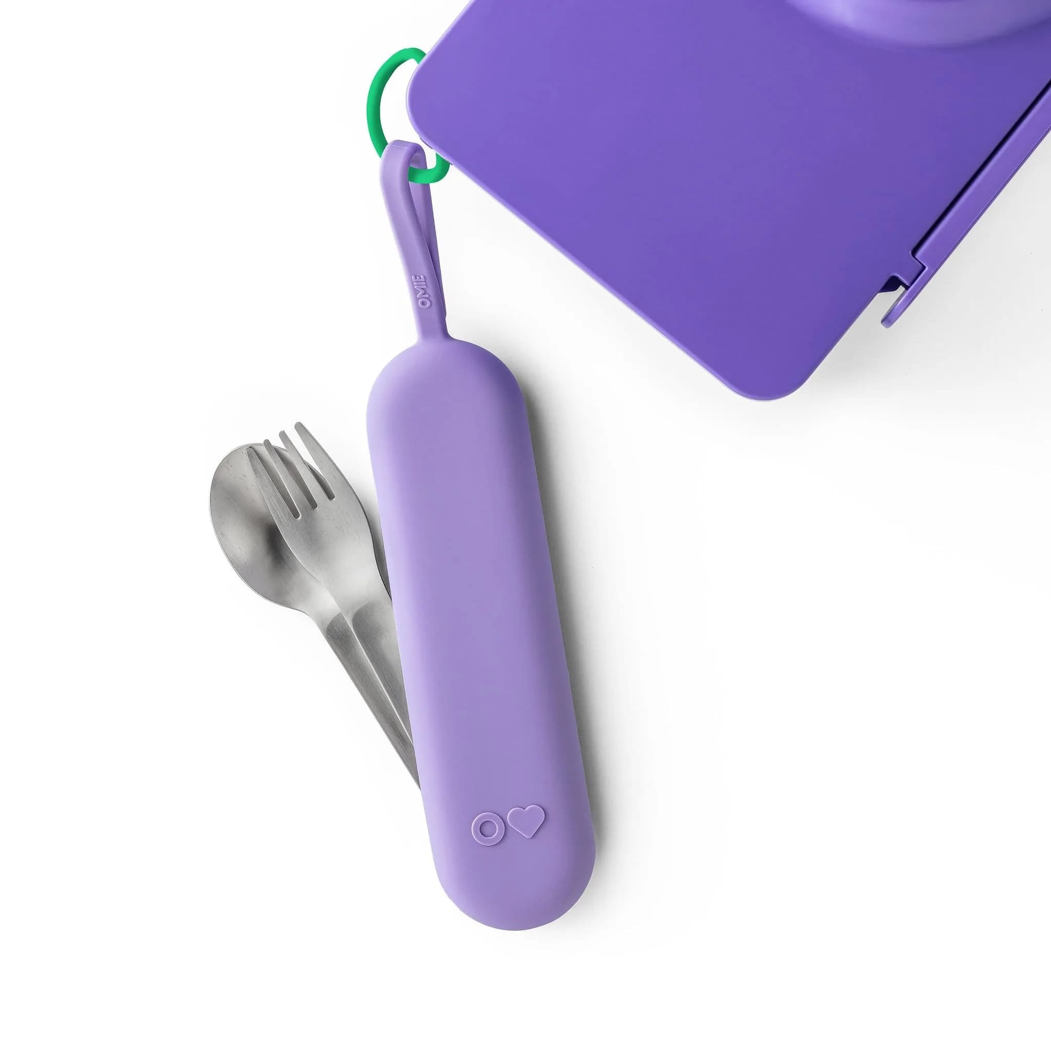 Omie Travel Fork & Spoon Set with Case, Purple | Durable Stainless Steel Utensils for On-the-Go Meals